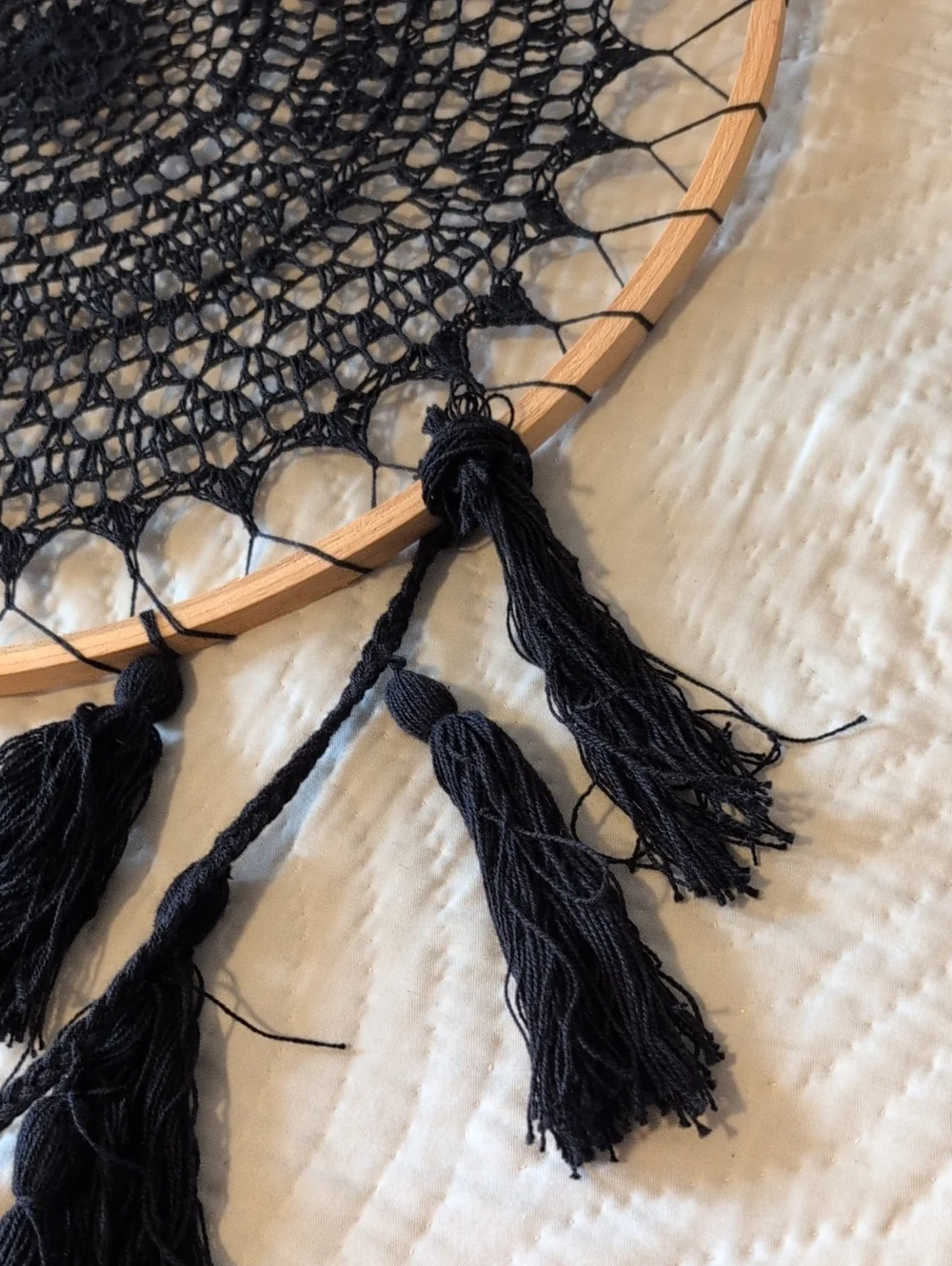 Black Crochet Dreamcatcher Wall Hanging - Home Bedding Accent Set Of 2